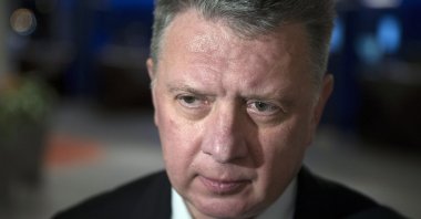 The president of the All-Russia Athletic Federation, Dmitry Shlyakhtin, speaks to the media in Moscow, Russia, Jan. 23, 2017. (AP Photo)