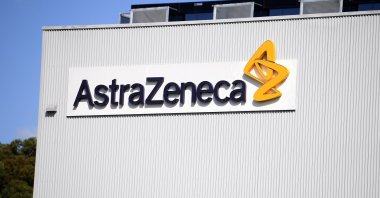 Biopharmaceutical company AstraZeneca's logo on its headquarters in Sydney, Australia, Aug. 19, 2020. (EPA Photo)
