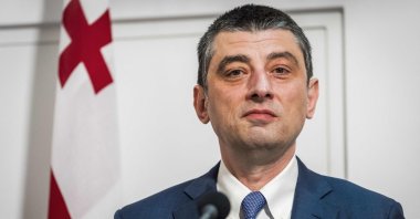 Georgia's Prime Minister Giorgi Gakharia attends a press conference at the Catshuis prior to a bilateral meeting and a working dinner, in The Hague, Netherlands, Nov. 4, 2019. (AFP Photo)