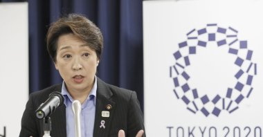 Japan's Olympics Minister Seiko Hashimoto speaks during a news conference at the Cabinet office in Tokyo, Japan, Sept. 19, 2019. (Kyodo News via AP)