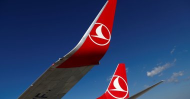 Turkish Airlines logo on a Boeing 777-800 at Hatay Airport, Hatay, southeastern Turkey, March 1, 2020. (Reuters Photo)