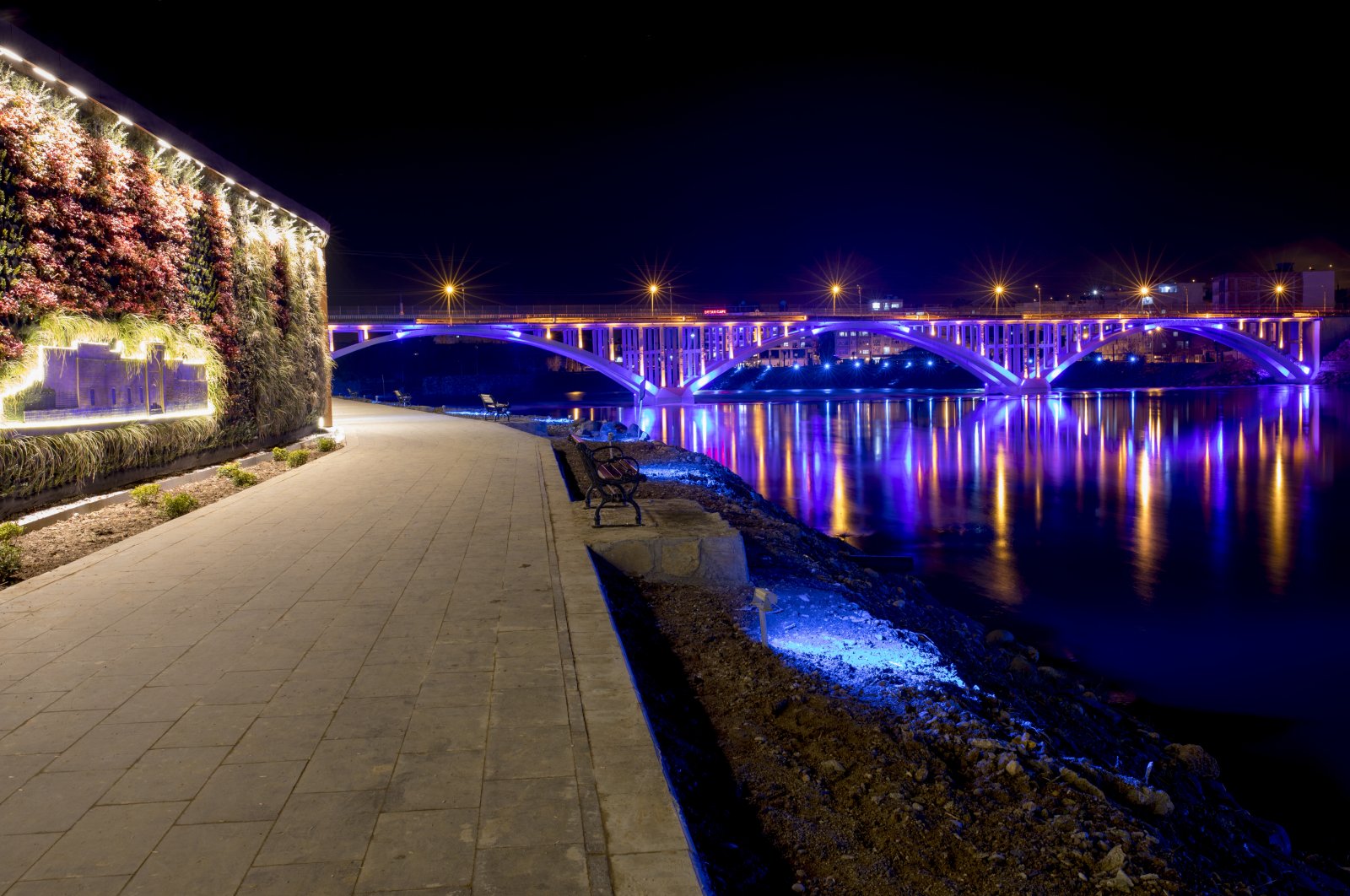 A night view of the Tigris riverside in Cizre district, Şırnak, southeastern Turkey, Feb. 18, 2021. (AA Photo)