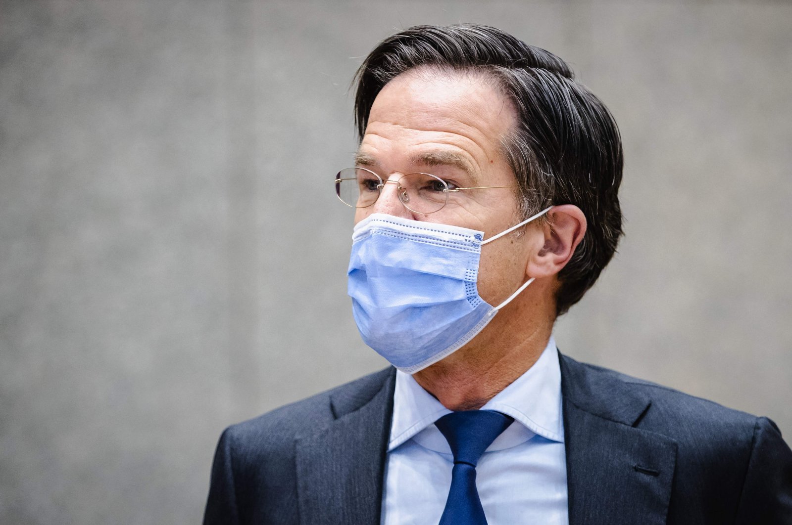Outgoing Prime Minister Mark Rutte takes part in a debate regarding the new emergency law on the curfew in the Senate, in The Hague, the Netherlands, Feb. 18, 2021. (AFP Photo)