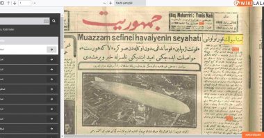 A screenshot from the website “WikiLala” shows the front page of the Ottoman newspaper Cumhuriyet, with the keyword “Istanbul” highlighted, in an issue from 1928, obtained on Feb. 19, 2021. (AA Photo)