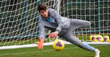 Trabzonspor's 18-year-old goalkeeper Kağan Moradaoğlu attends a training session in this undated photo.