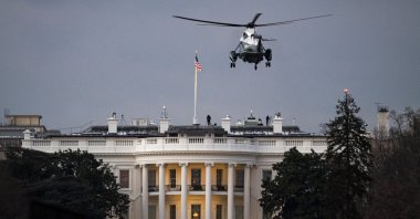Marine One, with U.S. President Joe Biden on board, approaches the White House, Washington, D.C., the U.S., Feb. 19, 2021. (Photo by Getty Images)