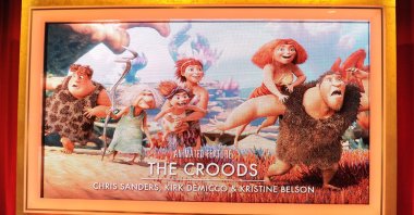 A giant screen shows "The Croods" as the Oscar nominee for Best Animated Feature at the 86th Academy Awards Nominations Announcement at AMPAS Samuel Goldwyn Theater on Jan. 16, 2014 in Beverly Hills, California.  (Photo by Allen Berezovsky/WireImage via Getty)