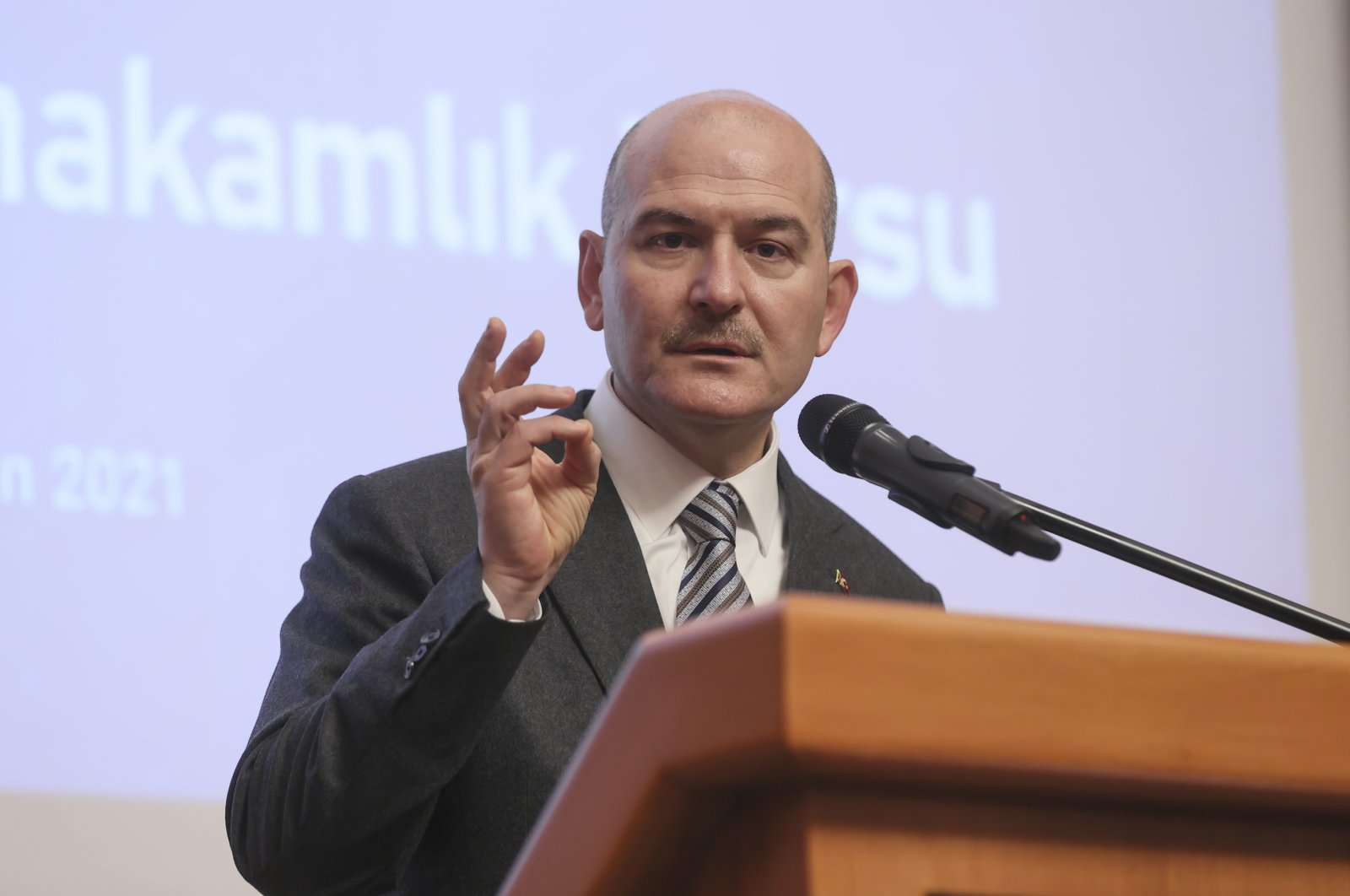 Interior Minister Süleyman Soylu speaks at a event in the capital Ankara, Turkey, Feb. 19, 2021. (AA Photo)
