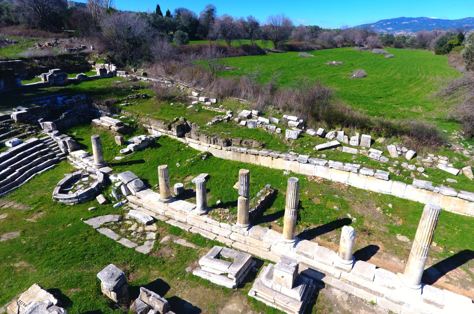 Re-erected columns in the Sanctuary of Hecate in Lagina, Muğla, southwestern Turkey, Feb. 19, 2020. (AA PHOTO)