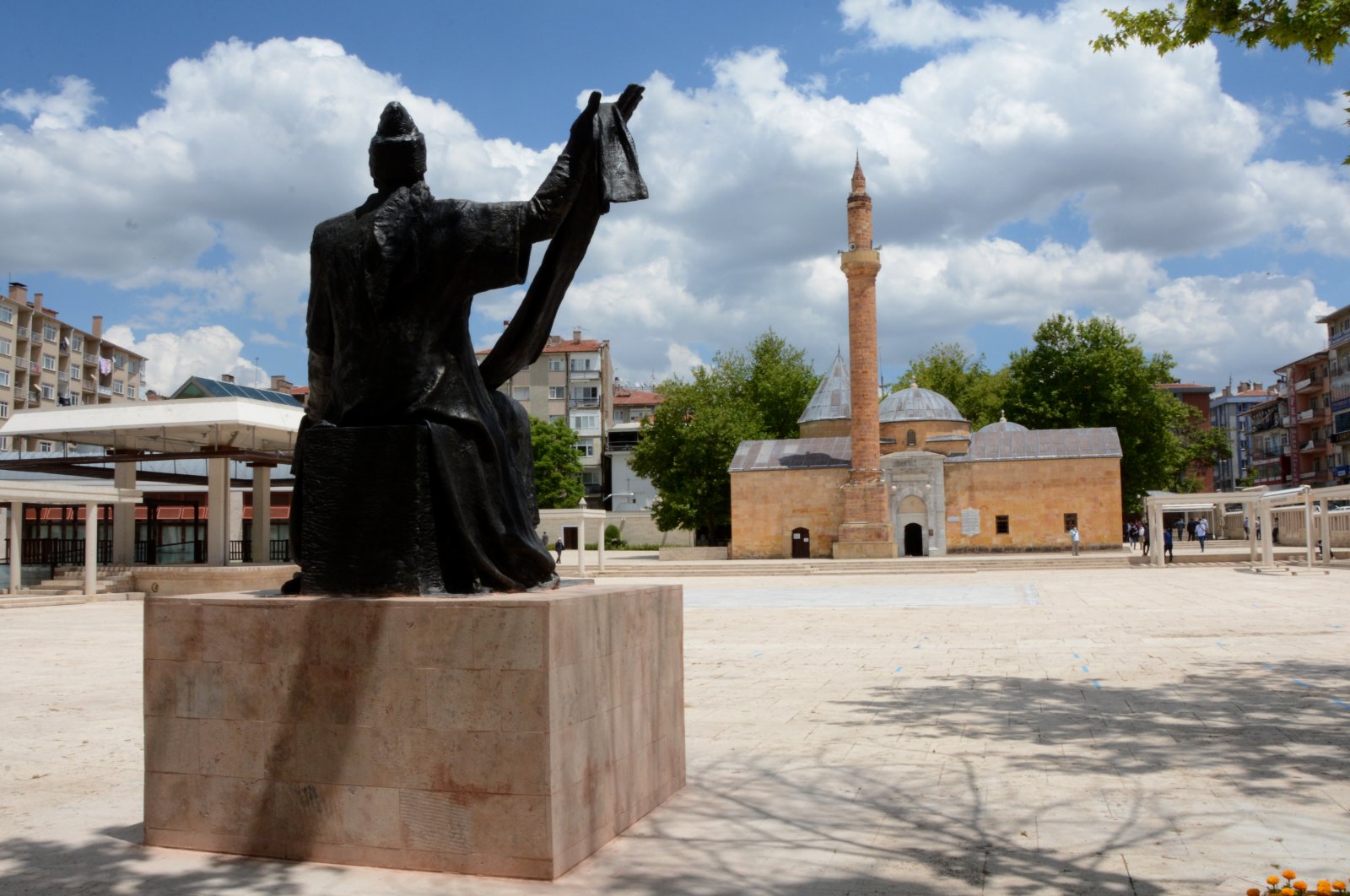 A statue commemorating Ahi Evran in the complex named after him, Kırşehir, Turkey, Feb. 17, 2021. (AA Photo)