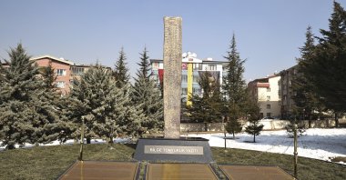 The Tonyukuk inscriptions monument at Turkic World Tonyukuk Park in the Altındağ district of the capital Ankara, Turkey, Feb. 22, 2021. (AA PHOTO)