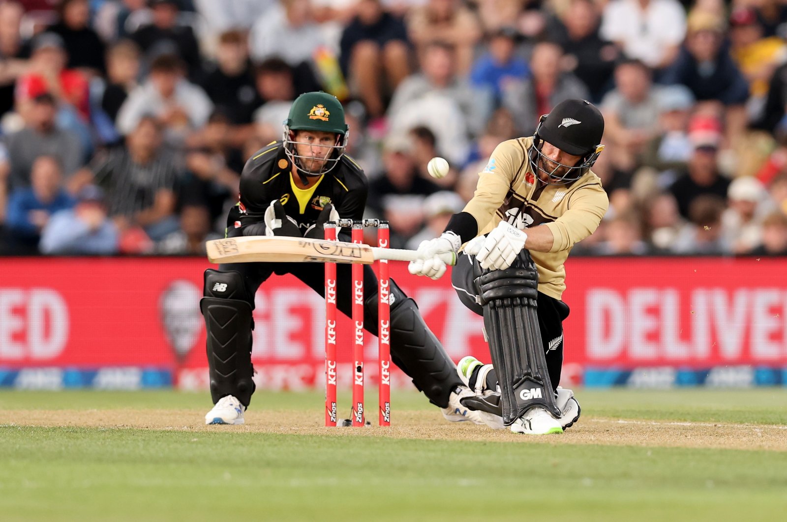 New Zealand's Devon Conway bats during the 1st T20 match against Australia at Hagley Park, Christchurch, New Zealand, Feb. 22, 2021. (EPA Photo)