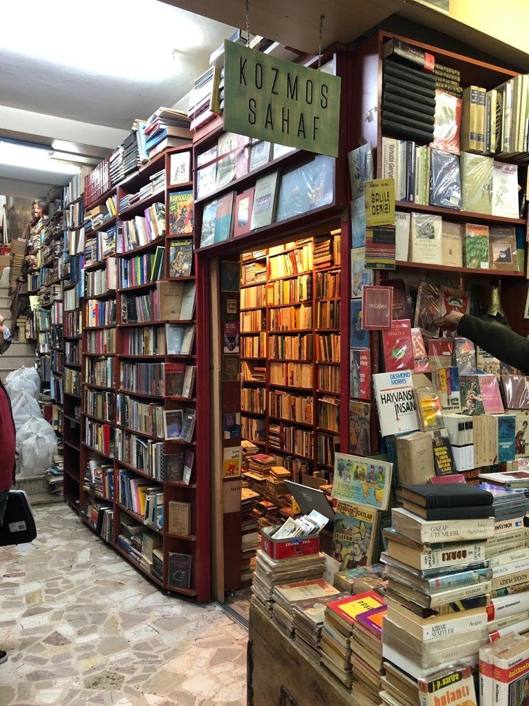 Rows and rows of books, stacked and piled, greet bookworms at Kozmos Sahaf. (Photo by Matt Hanson)