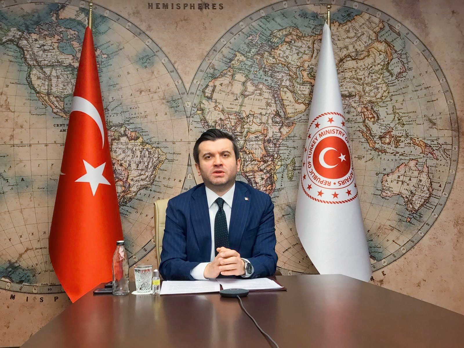 Deputy Foreign Minister Yavuz Selim Kıran speaks during a videoconference call in the capital Ankara, Turkey, Feb. 23, 2021. (DHA Photo)