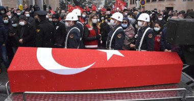 A funeral ceremony is held for the Gendarmerie Specialized Sgt. Mevlüt Kahveci who was executed by PKK terrorists in the Gara region of northern Iraq, Feb.18, 2021. (DHA Photo)