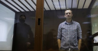 Russian opposition politician Alexei Navalny attends a hearing to consider an appeal against an earlier court decision to change his suspended sentence to a real prison term, in Moscow, Russia, Feb. 20, 2021. (Reuters Photo)