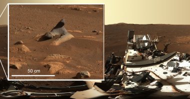 This NASA photo released on Feb. 24, 2021, shows NASA’s Mars 2020 Perseverance rover taking its first high-definition look around its new home in the Jezero Crater on Feb. 21, 2021. (Handout Photo / NASA/JPL-Caltech/MSSS/ASU / AFP)