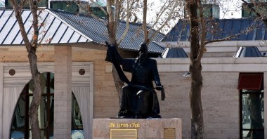 A statue of Muslim philosopher, writer and humanist Ahi Evran in his mosque-tomb complex in Kırşehir, central Turkey, Feb. 24, 2021. (AA Photo)