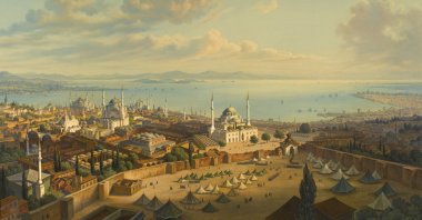 A painting by Hubert Sattler depicts the Beyazıt Square when a part of the Old Palace was allocated to military authorities. (Getty Images)