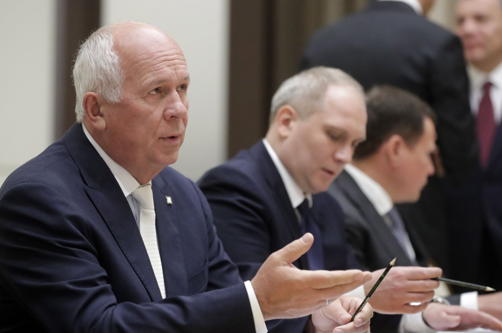 Rostec CEO Sergey Chemezov speaks ahead of a meeting at the Bocharov Ruchei residence, Sochi, Russia, Dec. 2, 2019. (Getty Images)