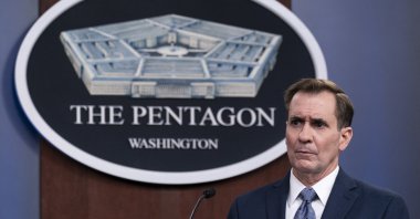 Pentagon spokesman John Kirby speaks during a media briefing at the Pentagon, in Washington, US, Feb. 17, 2021. (AP Photo)