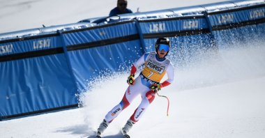 Lara Gut-Behrami reacts in the finish area during the race in Val di Fassa, Italy, Feb. 26, 2021. (AFP PHOTO) 