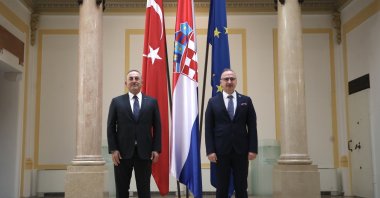 Foreign Minister Mevlüt Çavuşoğlu meets with his Croatian counterpart Gordan Grlic Radman, Petrinja, Croatia, Feb.26, 2021. (AA)