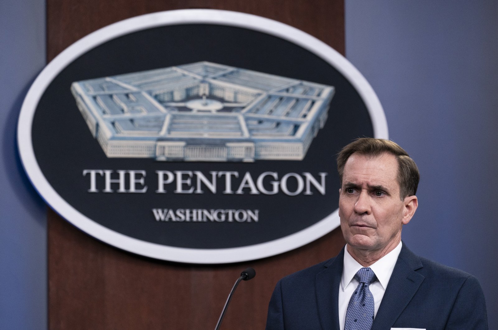 Pentagon spokesman John Kirby speaks during a media briefing at the Pentagon, in Washington, US, Feb. 17, 2021. (AP Photo)