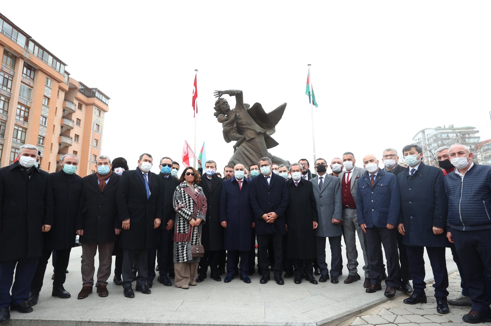 Turkish officials attend a commemoration ceremony to mark the 29th anniversary of the Khojaly Massacre, in the capital Ankara, Turkey, Feb. 26, 2021. (AA Photo)