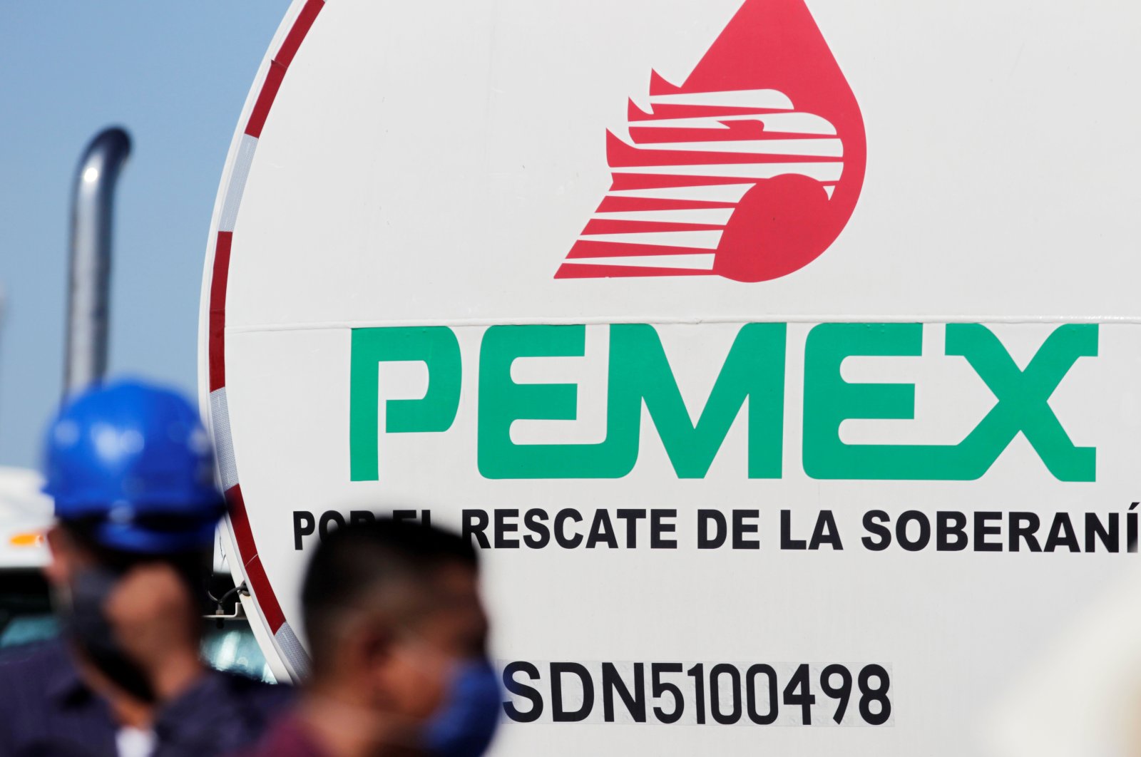 A logo of the Mexican state oil firm Pemex is pictured during a visit of Mexico's president, Andres Manuel Lopez Obrador, at Cadereyta refinery, in Cadereyta, on the outskirts of Monterrey, Mexico, Aug. 27, 2020. (Reuters Photo)