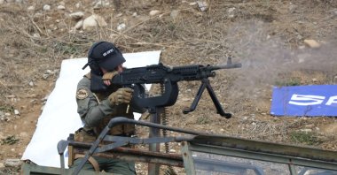 In this undated photo SAR 762 MT-type 12.7 mm heavy machine guns are tested at a shooting range, northern Düzce province, Turkey. (AA Photo)
