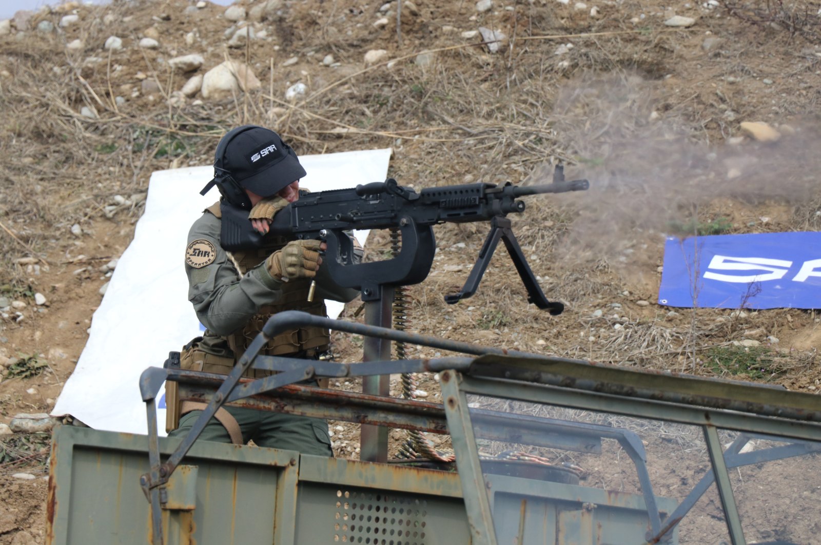 In this undated photo SAR 762 MT-type 12.7 mm heavy machine guns are tested at a shooting range, northern Düzce province, Turkey. (AA Photo)