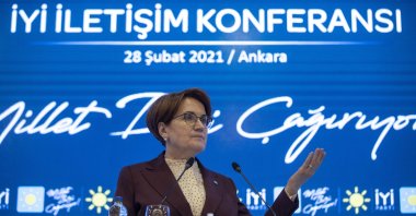 Good Party Chairperson Meral Akşener speaks at her party's Political Communication Conference in Kızılcahamam, Ankara on Feb. 28, 2021. (AA Photo)