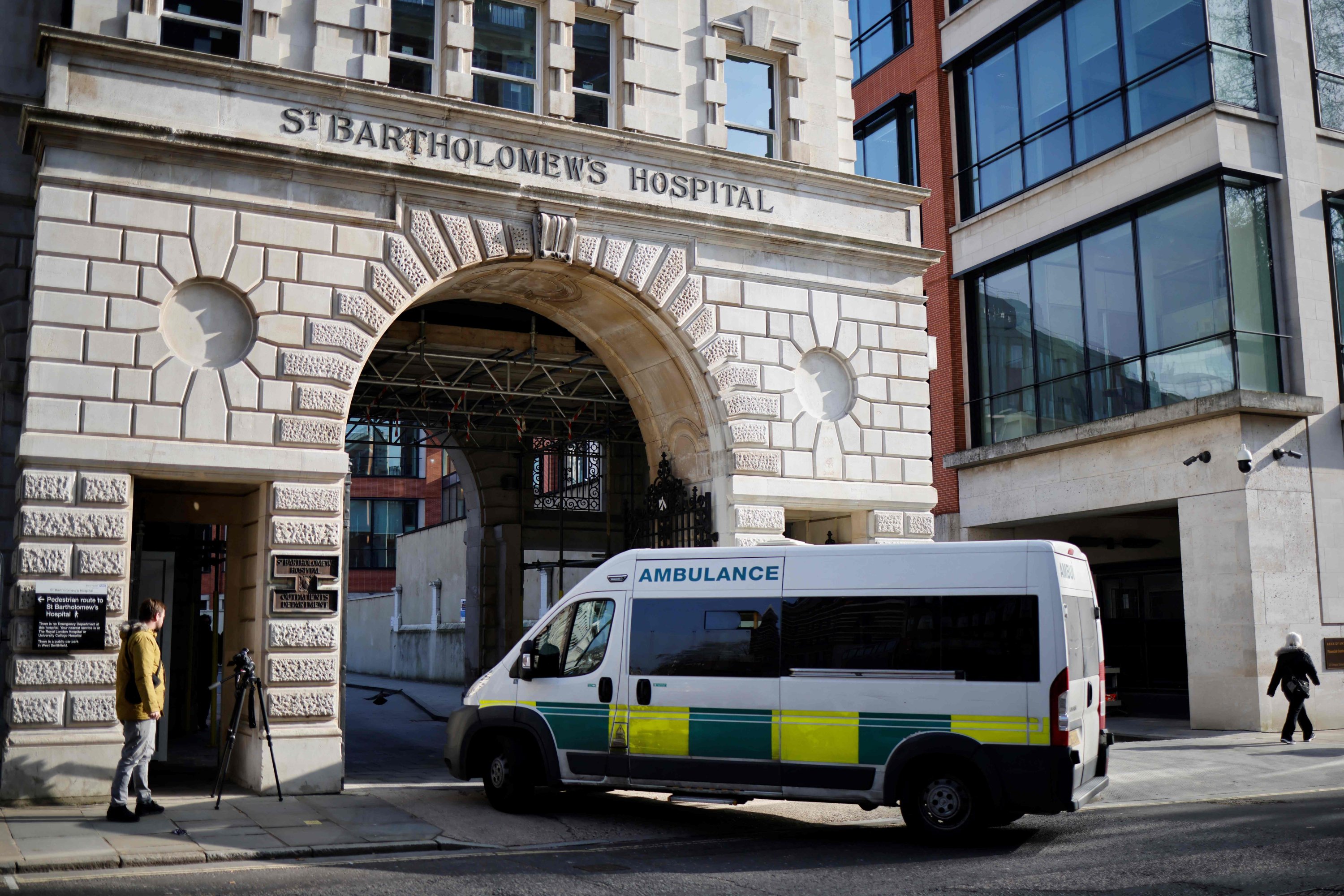 An ambulance arrives at St. Bartholomew's Hospital, commonly known as St. Bart's, where Britain's Prince Philip, Duke of Edinburgh, has been transferred to, central London, U.K., March 1, 2021. (AFP Photo)