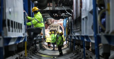 Employees work on the Halkalı-Istanbul Airport metro line, Istanbul, Turkey, March 1, 2021. (AA Photo)