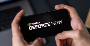 GeForce Now logo is seen on a smartphone screen in this file photo taken in Rostov-on-Don, Russia on Feb. 7, 2020 (Shutterstock Photo)