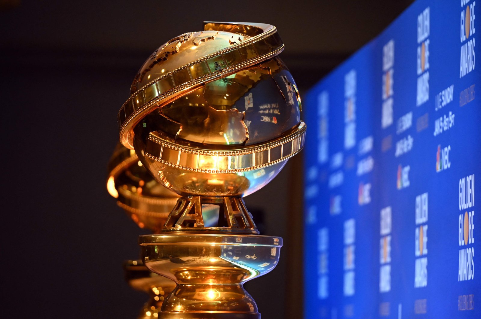 Golden Globe statues are set by the stage ahead of the 77th Annual Golden Globe Awards nominations announcement in Beverly Hills, California, on Dec. 9, 2019. (AFP Photo)