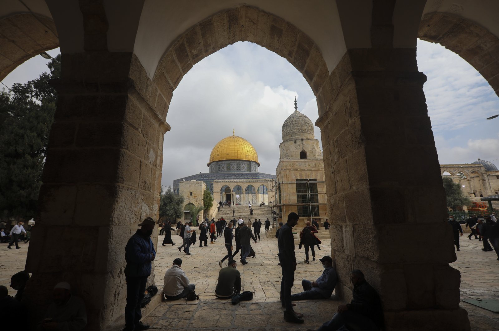 Muslims gather for Friday prayer next to the Dome of the Rock Mosque in the Al-Aqsa Mosque compound in the Old City, Israeli-occupied Jerusalem, Palestine, Nov. 6, 2020. (AP Photo)