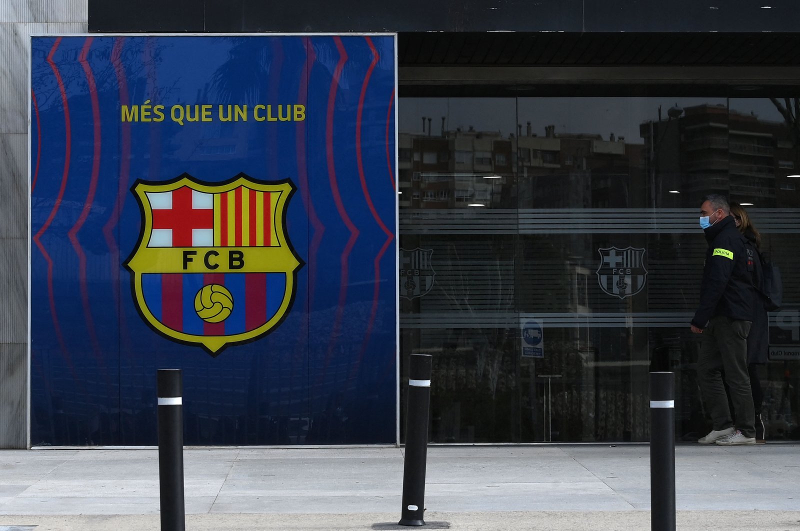 Police officers enter the offices of Barcelona Football Club, in Barcelona, Spain, March 01, 2021. (AFP Photo)