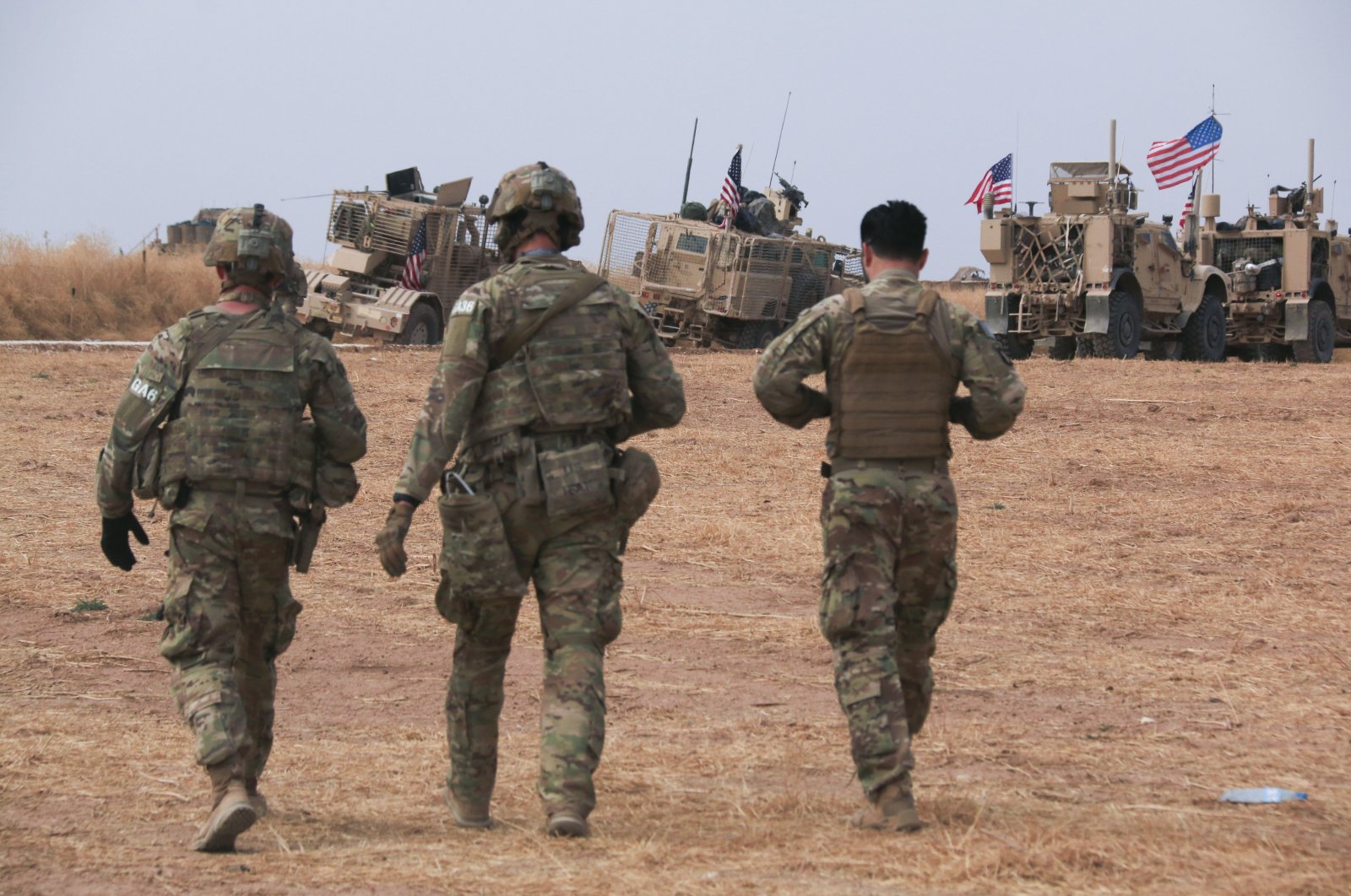 An American military convoy stops near the town of Tal Tamr, Syria, Oct. 20, 2019. (AP File Photo)