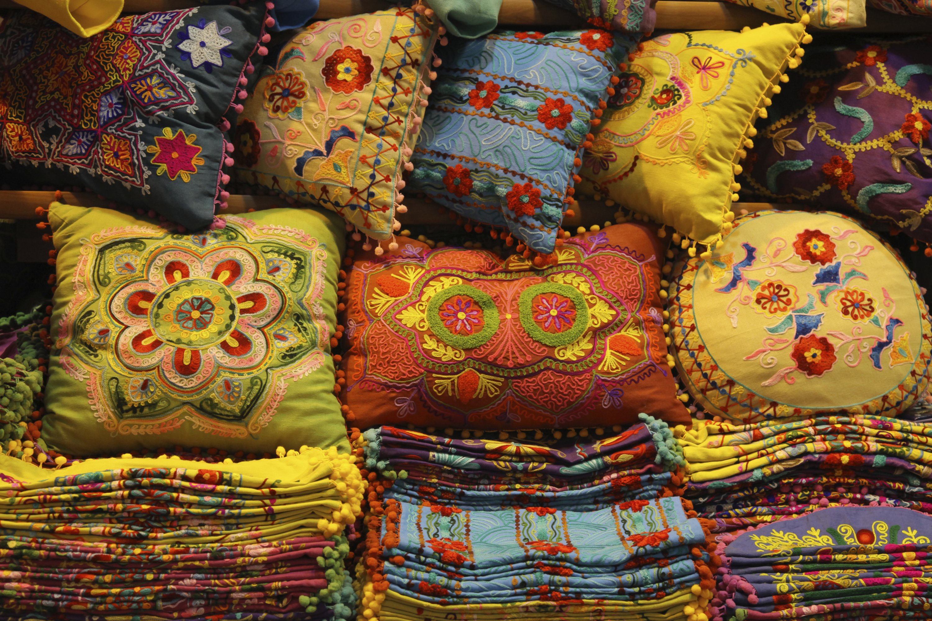 Turkish embroidered pillowcases in the Grand Bazaar in Istanbul, Turkey. (Getty Images)