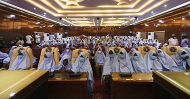 Girls who were kidnapped from a boarding school in the northwest Nigerian state of Zamfara, are seen after their release in Zamfara, Nigeria, March 2, 2021. (Reuters Photo)