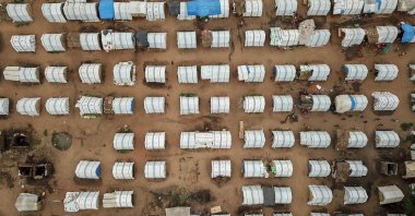 An aerial view of temporary housing in the Napala Agrarian Center of Metuge District, Cabo Delgado, northern Mozambique, Feb. 24, 2021. (AFP Photo)
