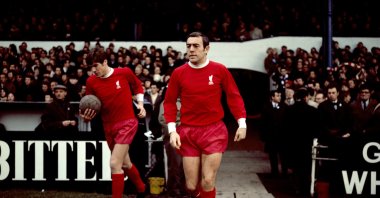 Liverpool's Ian St John (C) with Emlyn Hughes (L), in this file photo dated Jan. 18, 1969. (AP Photo)