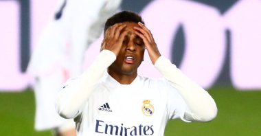 Real Madrid's Rodrygo reacts during a La Liga match against Real Sociedad at the Alfredo Di Stefano Stadium in Madrid, Spain, Mar. 1, 2021 (Reuters Photo)