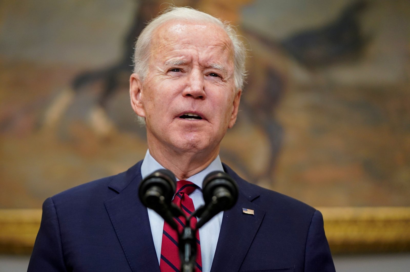U.S. President Joe Biden speaks after the House of Representatives passed his $1.9 trillion coronavirus relief package in the Roosevelt Room of the White House in Washington, D.C., U.S., Feb. 27, 2021. (Reuters Photo)