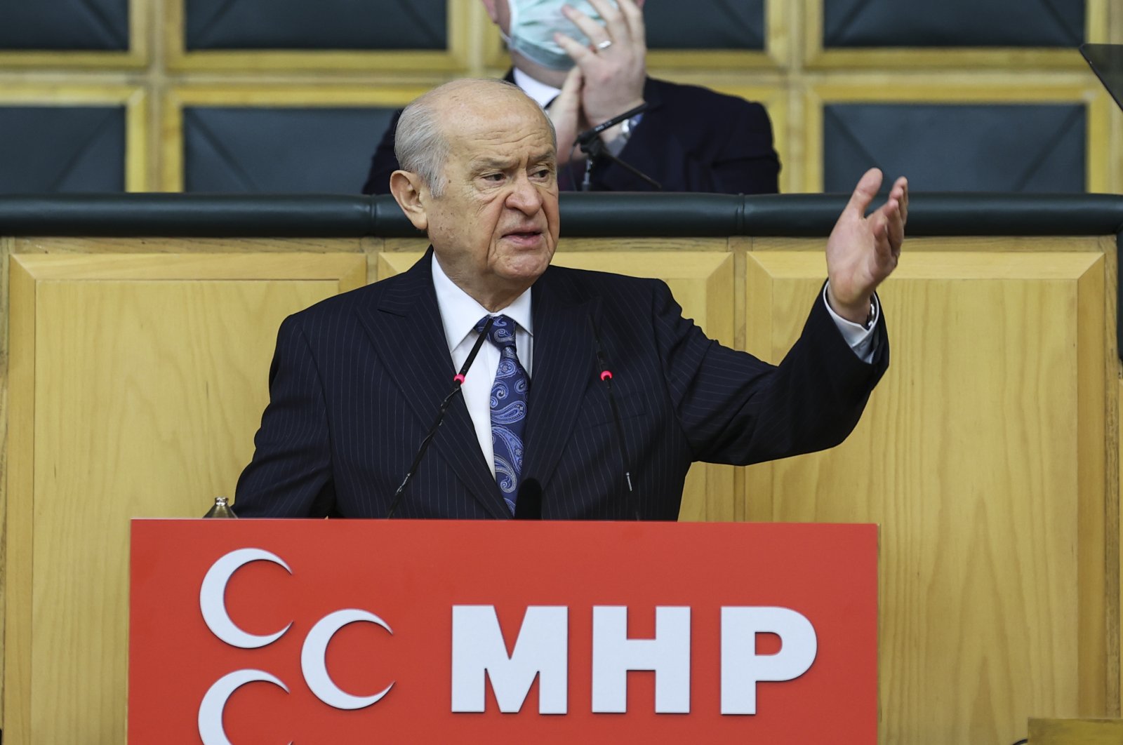MHP leader Devlet Bahçeli speaks at his party's parliamentary group meeting in Ankara, Turkey, March 2, 2021. (AA)