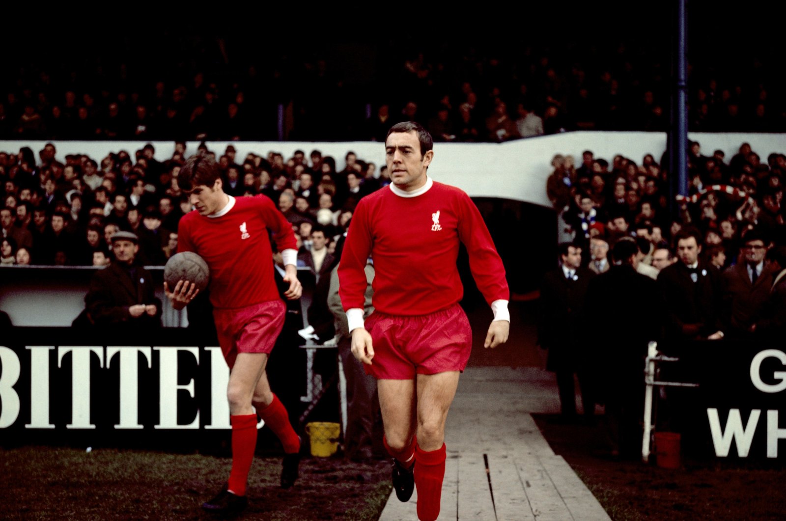 Liverpool's Ian St John (C) with Emlyn Hughes (L), in this file photo dated Jan. 18, 1969. (AP Photo)