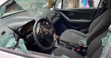 The Anadolu Agency (AA) car that was attacked by ultra-Orthodox Jews in Jerusalem, March 3, 2021. (AA Photo)