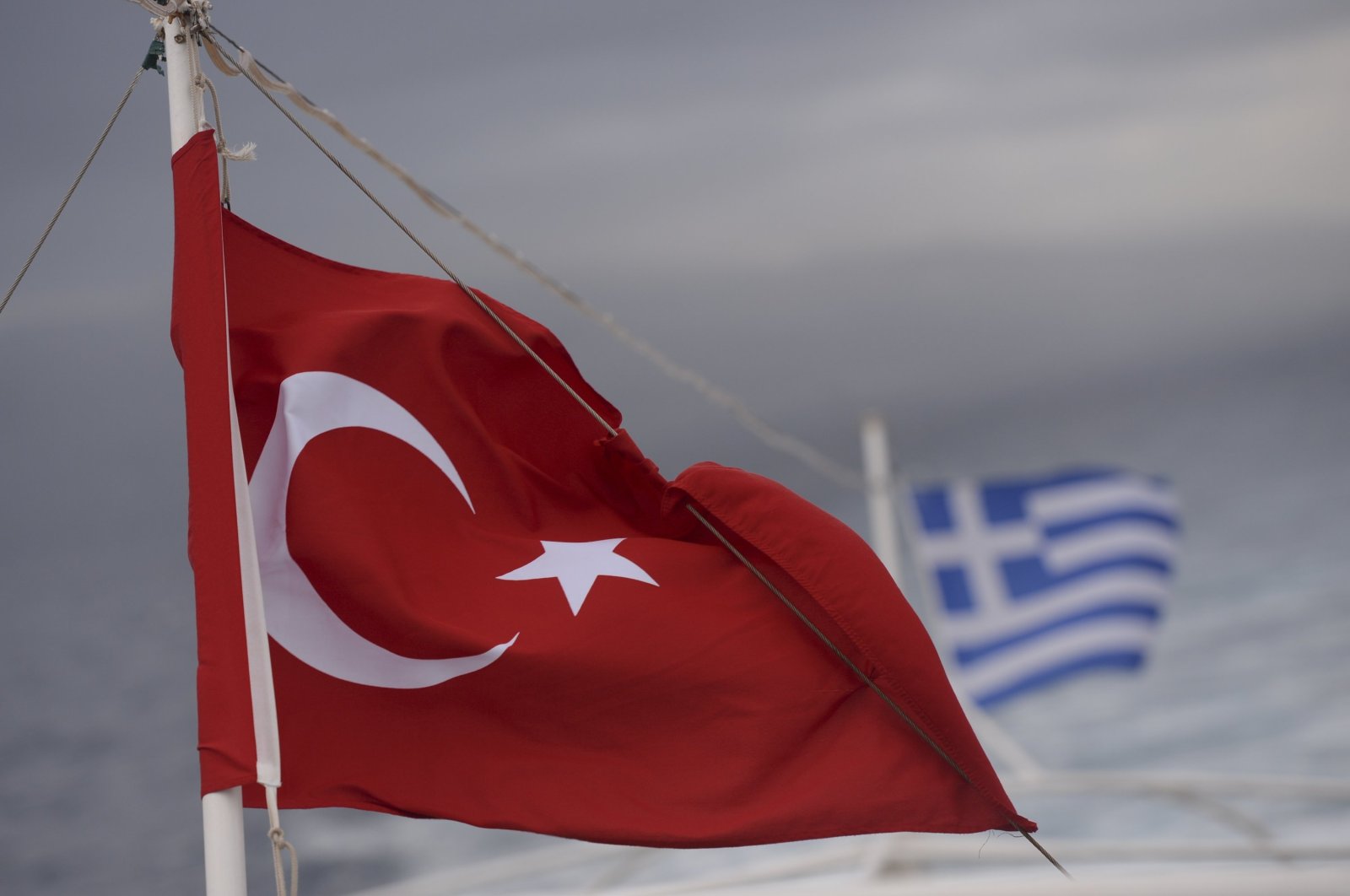Turkish and Greek flags seen on a ferry from the Greek island of Kos to the Turkish coastal town of Bodrum, on Oct. 21, 2015. (Getty Images)